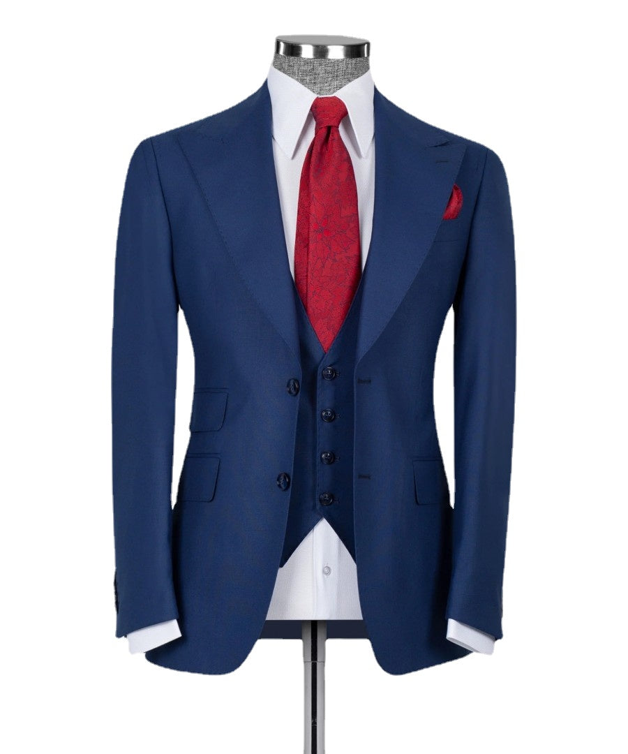 Classic Navy Blue Men Suits Business Wear Slim Fit White Groom Tuxedo 3pcs Blazer Vest Pants Tailored Made Male Prom Party Suit