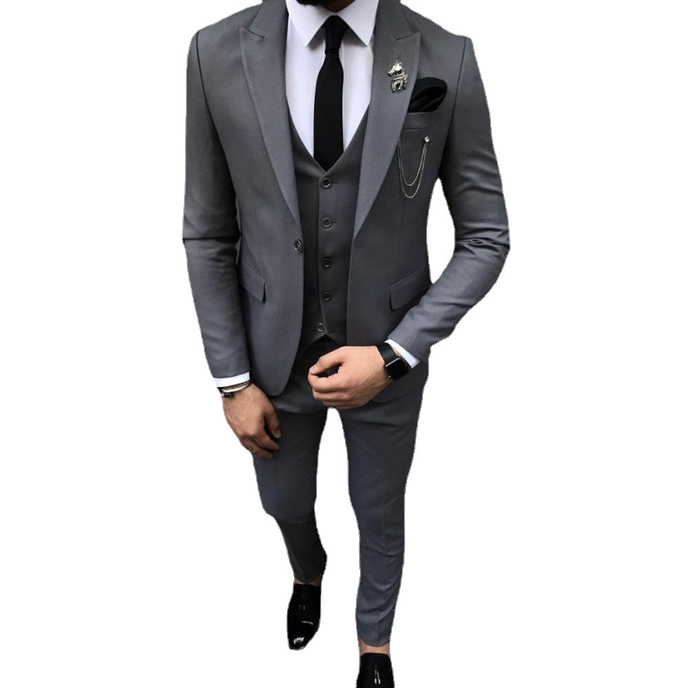 Black Gray Blue Classic Men's Suits 3Pieces Slim Fit Wedding Tuxedos Groom Party Wear Blazer Trousers Business Jacket+Vest+Pants