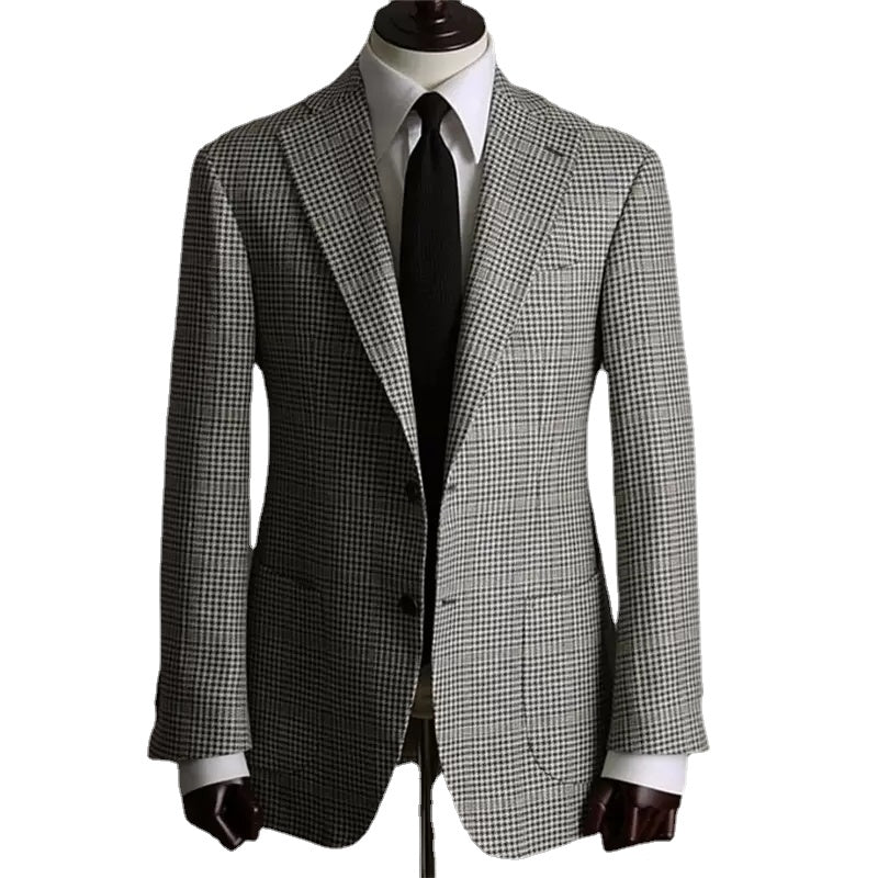 Houndstooth Men Suits Custom Made Men Jacket Two Button Tuxedos Peaked Lapel Blazer Business Casual Coat