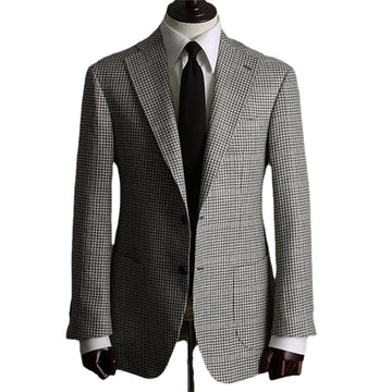 Houndstooth Men Suits Custom Made Men Jacket Two Button Tuxedos Peaked Lapel Blazer Business Casual Coat