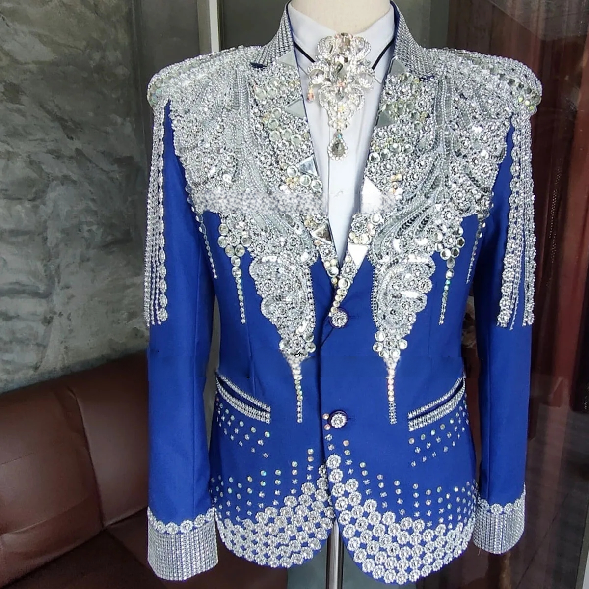 Sparkle Gem Crystals Groom Tuxedos Slim Fit Luxury Male Prom Party Blazers 2 Pieces Sets Men Suits for Wedding