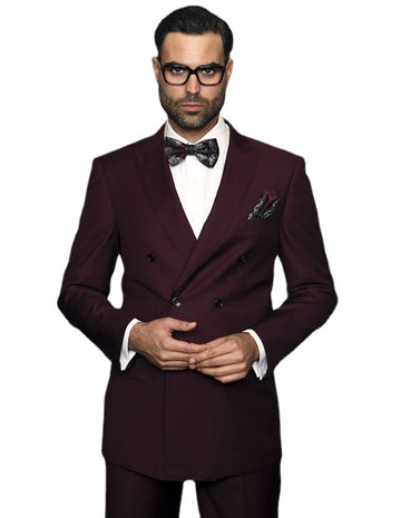 Burgundy Double Breasted Men Suit For Wedding 2Pieces(Jacket+Pant+Tie) Slim Fit Custom Made Blazer 564