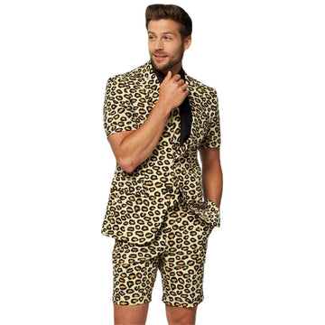 Leopard Short men Tuxedos Summer Beach Groom Wedding Blazer Trousers Suits Business Prom Party (Jacket+Pants)