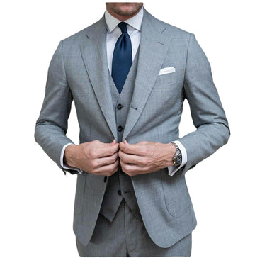 Grey men Wedding Tuxedos Two Buttom Peaked Lapel Groom Wear Party Prom Best Men Blazer Suit(Jacket+Vest+Pants)