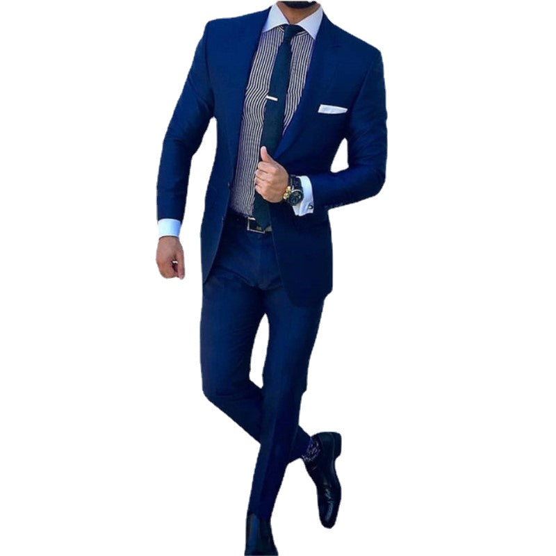 Trajes de boda azules para hombre, 2 piezas (chaqueta, pantalón y corbata), trajes de hombre, blazer entallado, traje de novio. 