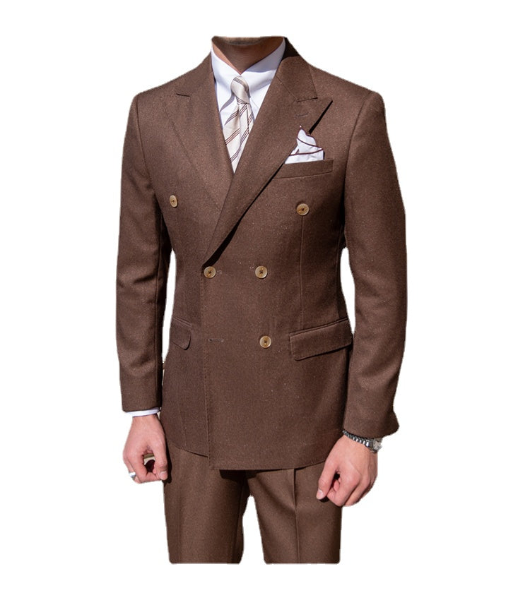 Trajes formales casuales de doble botonadura, 2 piezas, trajes de negocios sencillos de lujo para hombre, traje ajustado de color liso para hombre 