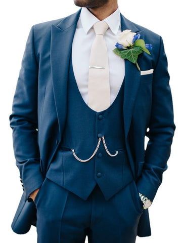 Costume 3 pièces bleu marine pour homme, coupe slim, sur mesure, avec pantalon