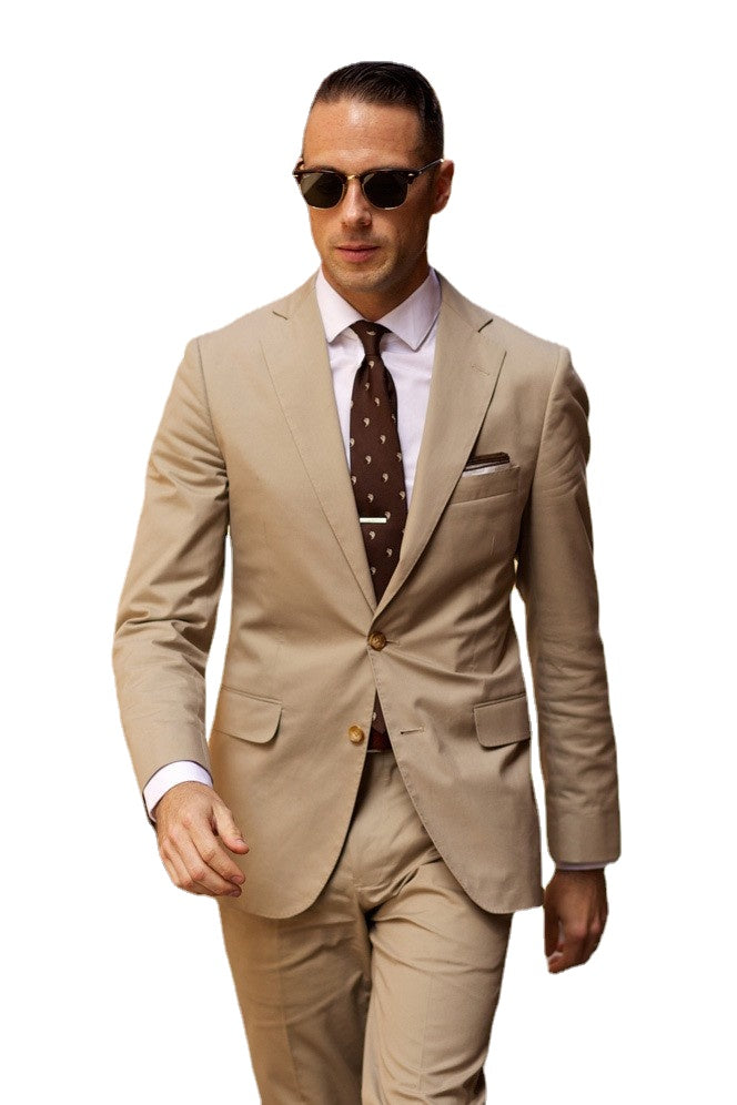 Custom Beige Suit 2 Pieces Two Button Notch Lapel Groom Tuxedo Homme Slim Fit Wedding Outfits (Jacket+Pants+Tie)