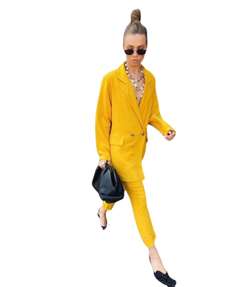 Traje de chaqueta de calle para mujer, de verano, amarillo, ajustado, de dos botones, para fiesta de noche, graduación, oficina, esmoquin (chaqueta + pantalón) 