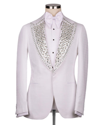 Luxury Dubai Wedding Tuxedo White Formal Groom Men Suits Slim Fit Crystals Beaded Male Blazer Vest Pant Arabic Prom Party Suit
