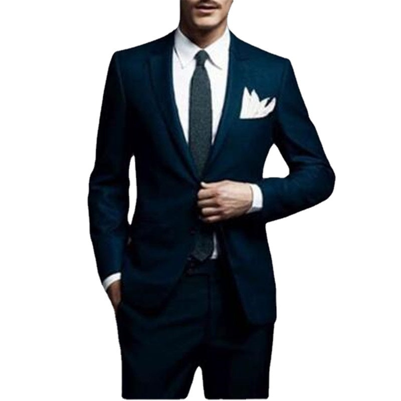 Traje azul para hombre, estilo Terno, con solapa de muesca, blazer ajustado a medida, 2 piezas (chaqueta + pantalón) 
