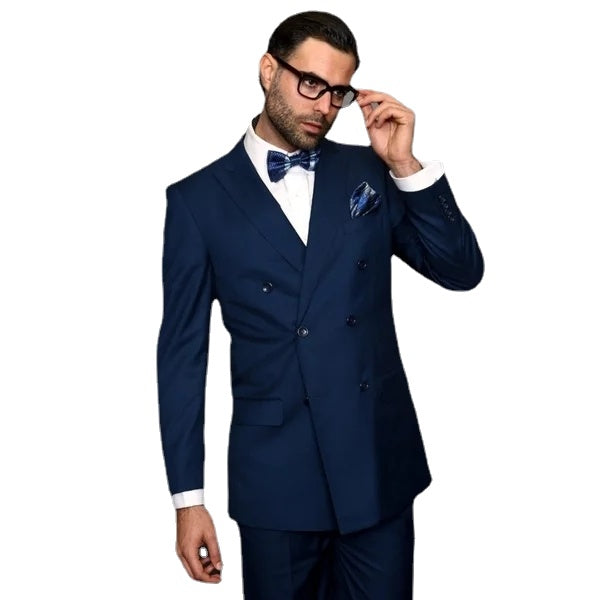 Men Slim Fit Wedding Suits Double Breasted Formal Groom Best Man Suit 2 Pieces Prom Party Blazer