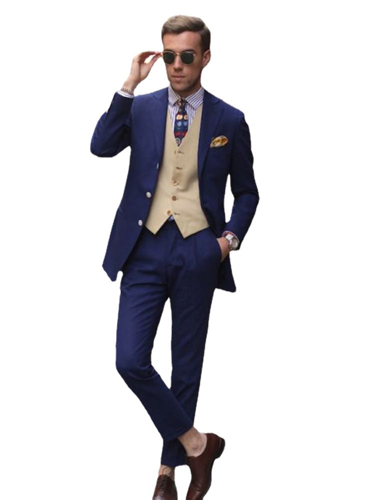 Costume 3 pièces bleu marine pour homme, coupe slim, sur mesure, avec pantalon