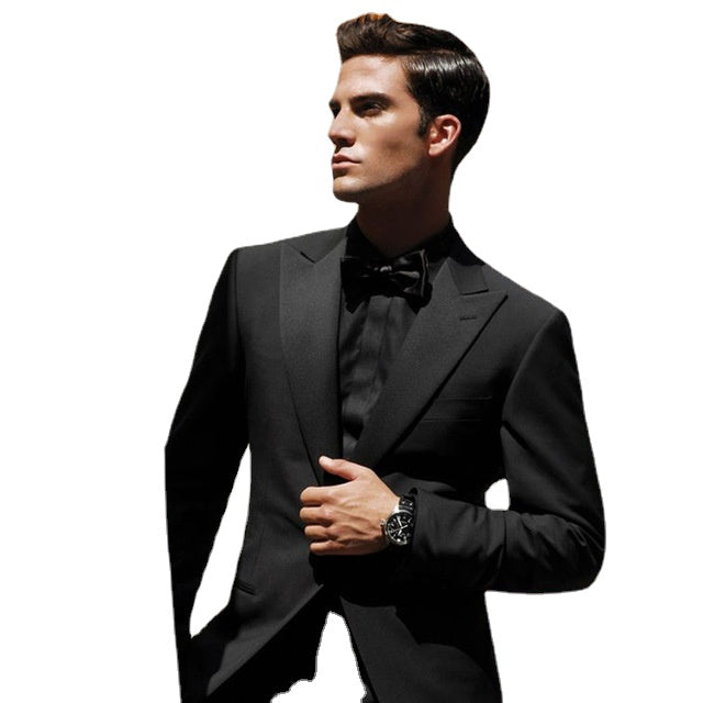Trajes de boda negros para hombre, 2 piezas (chaqueta + pantalón), diseños de esmoquin de novio, corte entallado, blazer de graduación a medida. 