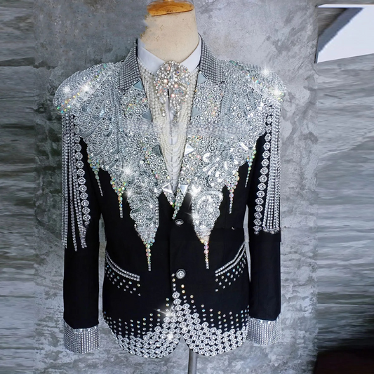 Sparkle Gem Crystals Groom Tuxedos Slim Fit Costume Homme Luxury Male Prom Party Blazers 2 Pieces Sets Men Suits for Wedding