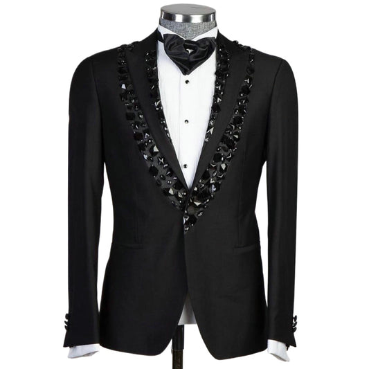 Black Square Drill Beading Men Suits Formal Party Two Pieces Groom Wear ( Jacket + Pants )