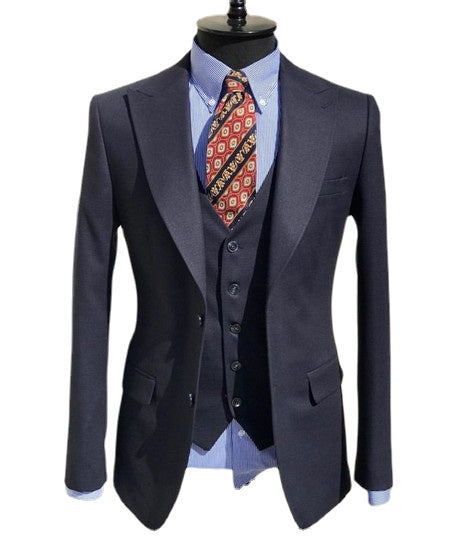 Costume 3 pièces pour homme, bleu marine, noir, slim, pour mariage, bal de promo, blazer, pantalon, veste, gilet 