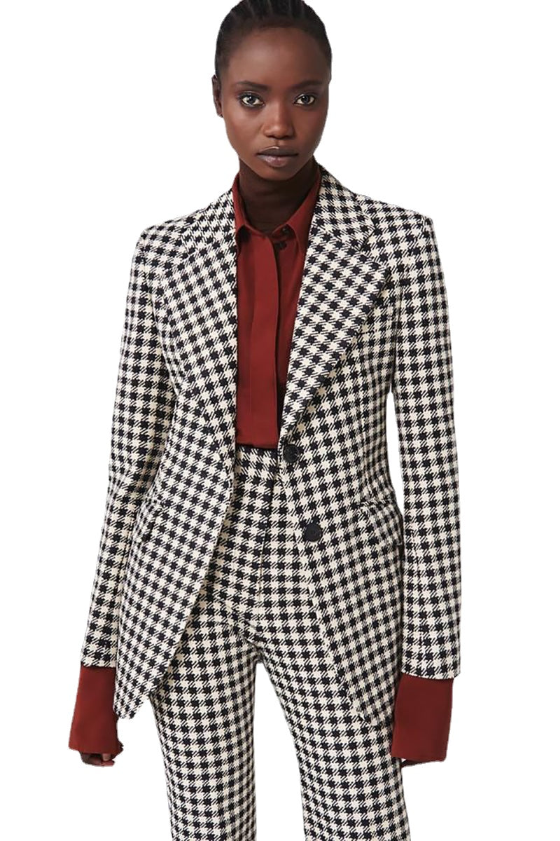 Ensemble de costumes d'hiver à carreaux, blazer chaud pour femme de bureau, smoking de mariage, veste taille haute, ensemble 2 pièces 