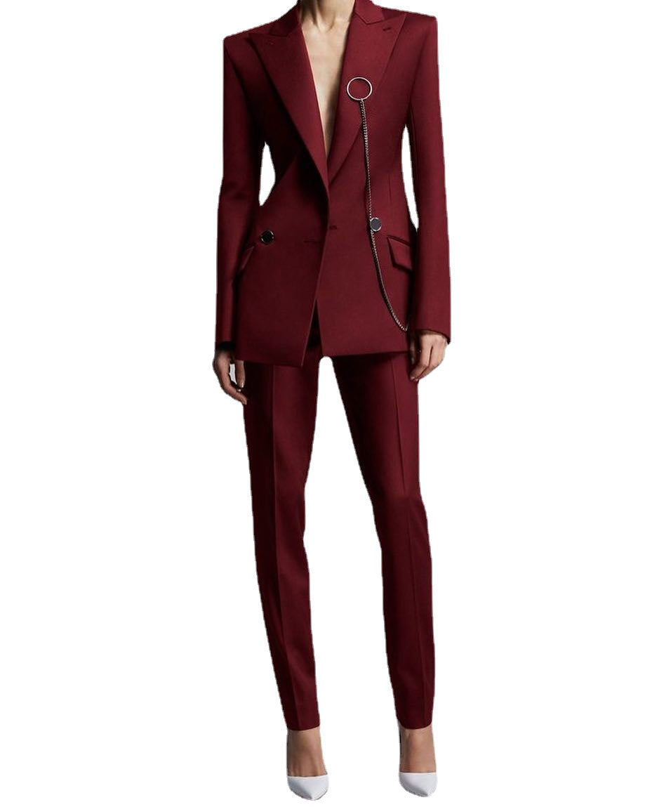 Leisure Burgundy Women Pants Suits Formal Mother of the Bride Suits Slim Fit Evening Party Tuxedos Formal 2 pieces