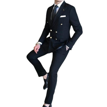 Grey Peak Lapel Men Suits 2 Pcs Double Breasted  Wedding Suits Groom Prom Tuxedos Groomsmen Suit