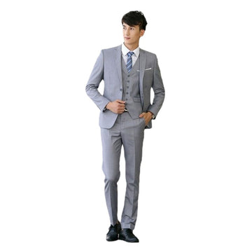 Custom Made Slim Grey Men's Suit Jacket Vest Pant Wedding Dress 3 Pieces Set