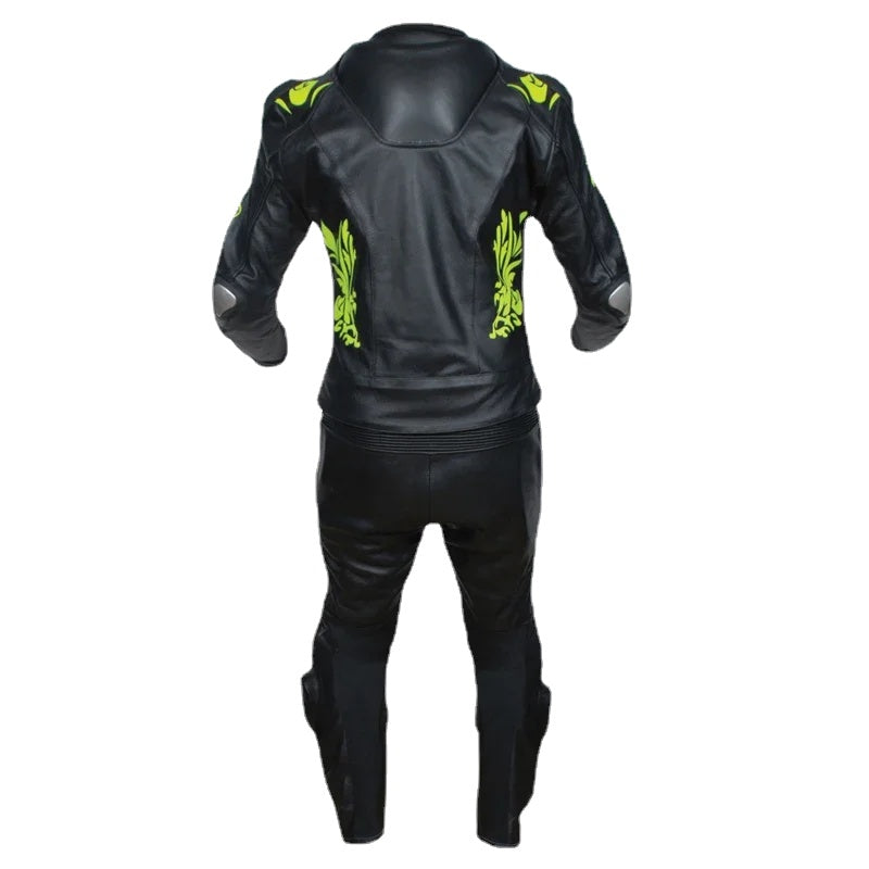 Motorcycle Protective Gear Set Leather Jacket Pants Gloves Boots Black Green
