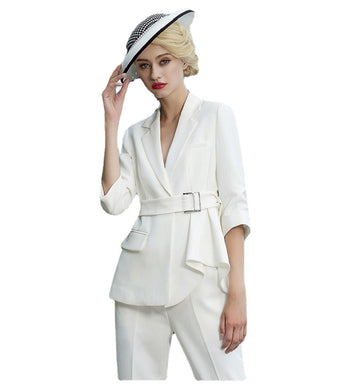 White Mother of the Bride Dresses 2 Pieces Long Sleeve Formal Outfit For Weddings Tuxedos Suits (Jacket+Pants)