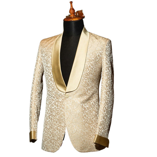 Gold 3D Jacquard Weave Formal Men Suits Two Pieces Groom Wear ( Jacket + Pants )