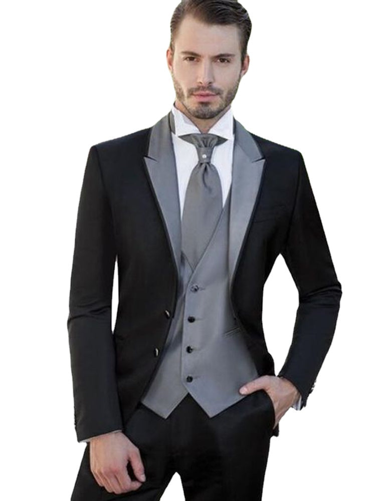 Costume 3 pièces noir slim fit en satin pour homme, smoking de mariage sur mesure avec pantalon