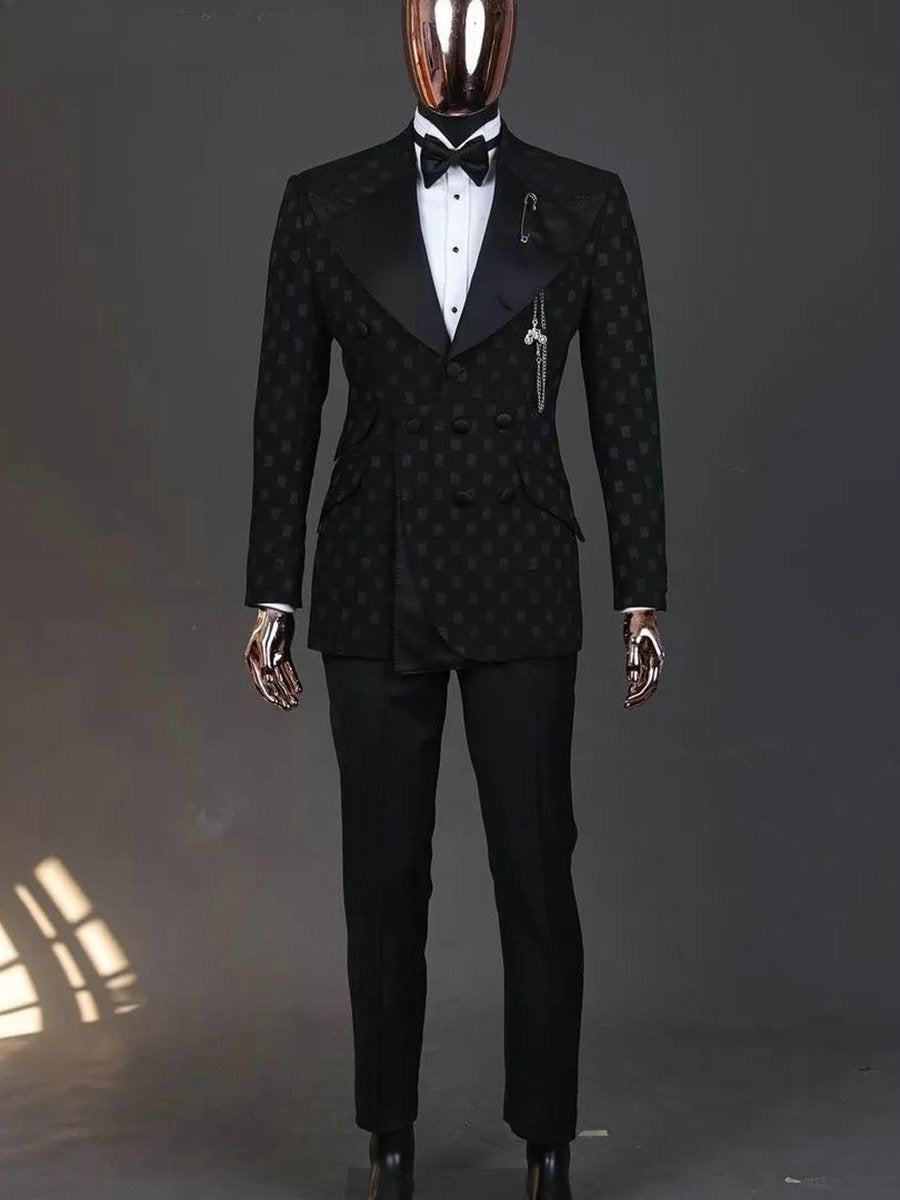 Costume deux pièces à carreaux noirs pour homme (veste + pantalon)
