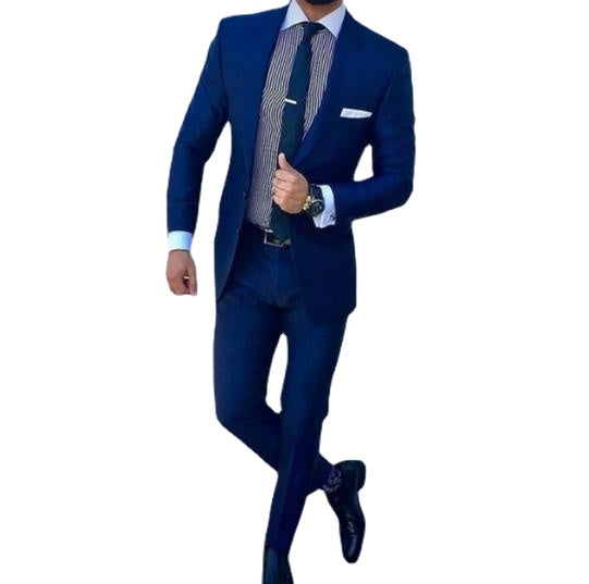 Navy Blue Black Business Men Suit Groom Wedding Tuxedo Top Lapel Fit Men's Blazer Two-piece Jacket Trousers