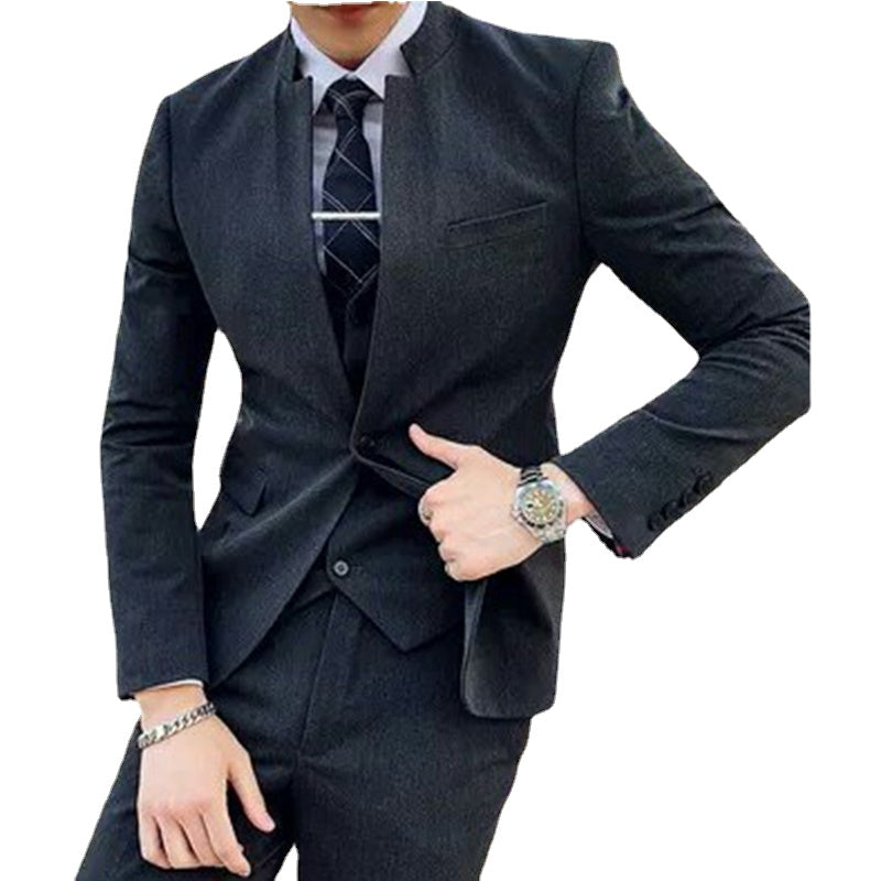 Grey Tweed Groom Tuxedos Wedding Dress Prom Dresses Evening Dress Business Suit Party Suit 3Pieces (Jacket+Pants+Vest)