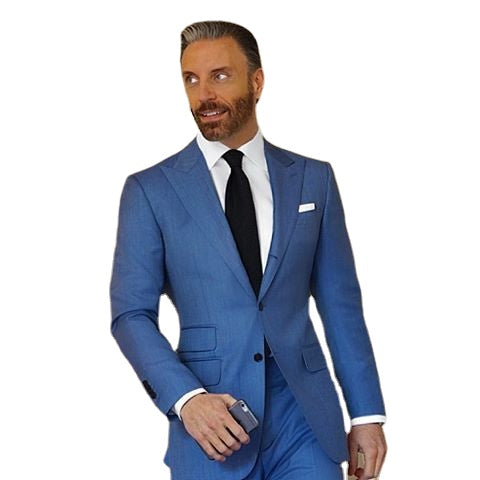 Blue Two Buttons Men Custom Wedding Suits Business Male Trailblazers Loose Lapel Groom Tuxedo 2 Pieces(Jacket+Pant+Tie)