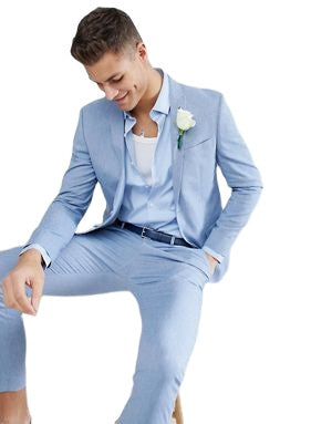 Light Blue Men Suit 2pieces(Jacket+Pants+Tie) Casual Wedding Prom Groom Custom Made
