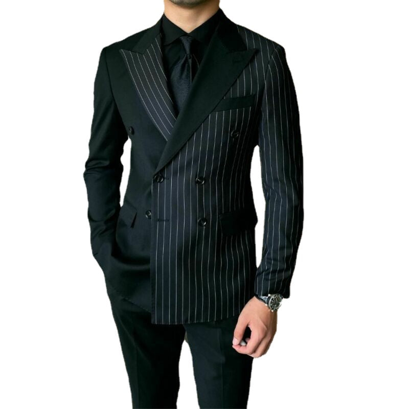 Men's Striped Suits Black Peak Lapel Double Breasted for Wedding Groom Tuxedos One Pieces Jacket Wihout Pants