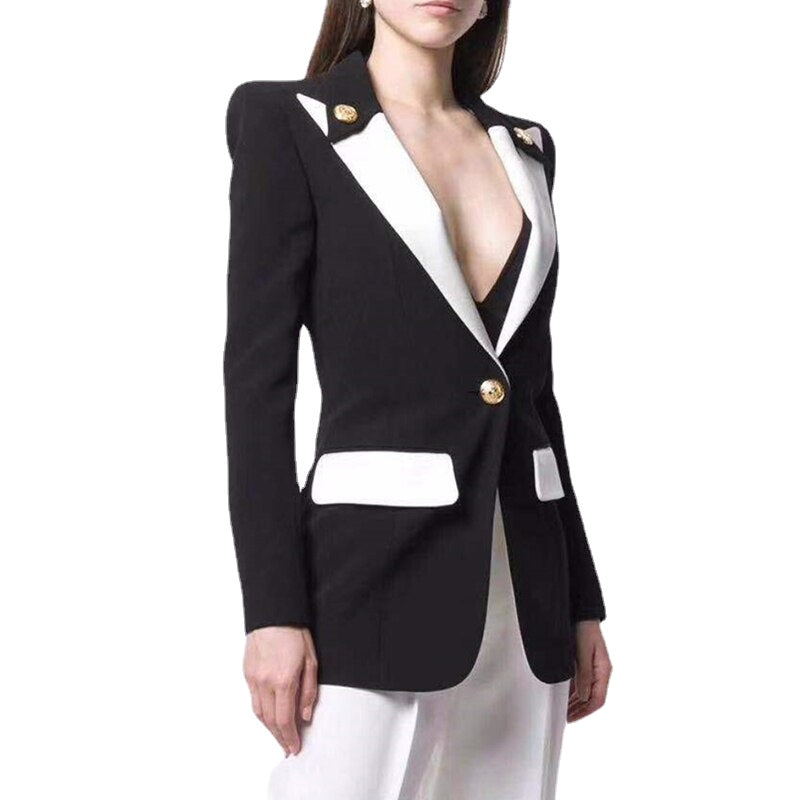 Blazer blanc et noir à manches longues et un bouton, tenue de soirée formelle, veste de mariage uniquement 