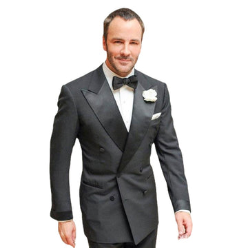 Black Groom Tuxedo Men Double Breasted Slim Fit Wedding Suits Men Blazer Peaked Lapel 2 Piece Terno Masculino