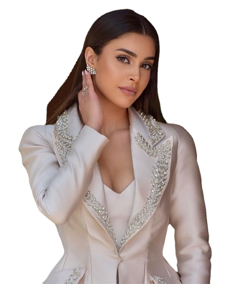 Costume de luxe 2 pièces en cristal pour femme, blazer et pantalon à un bouton, sur mesure, élégant, formel, pour soirée, bal de promo