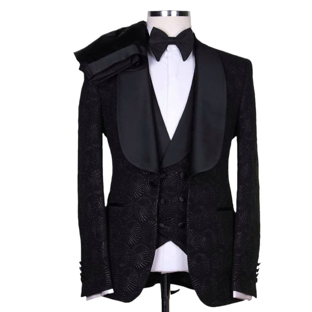 Elegant Formal Evening Party Men Suits Jacquard Weave Three Pieces Groom Wear ( Jacket + Vest + Pants )