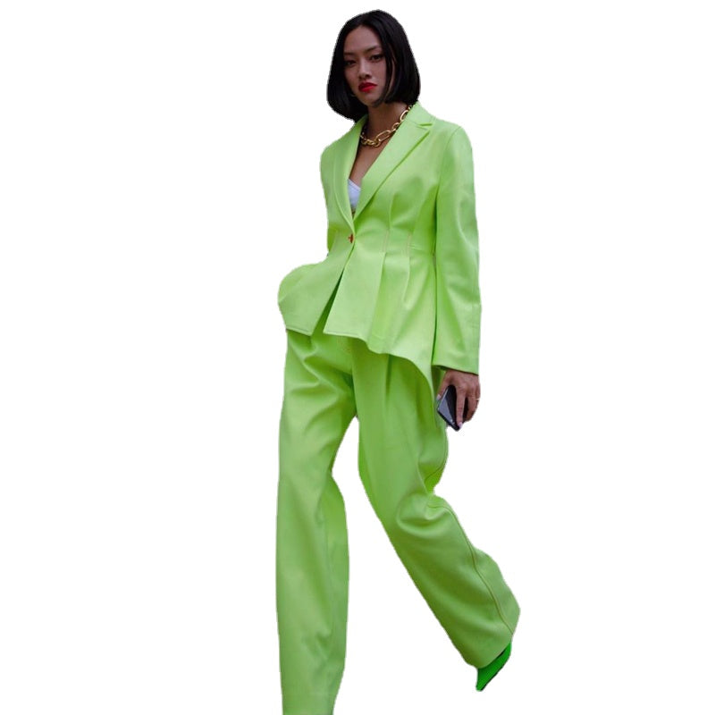 Trajes de calle verde brillante para invitadas de boda, esmóquines de negocios de talla grande para mujer, de dos piezas (chaqueta y pantalón) para oficina.