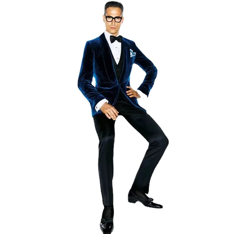 Velvet Business Men Suit Tailor-Made 3 Pieces Blazer Tuxedo Jacket Vest Pants One Button Work Wedding Groom Causal Prom Tailored
