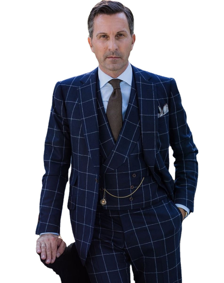 Smoking classique à carreaux pour homme, 3 pièces, blazer, manteau, pantalon (veste, gilet, pantalon) 