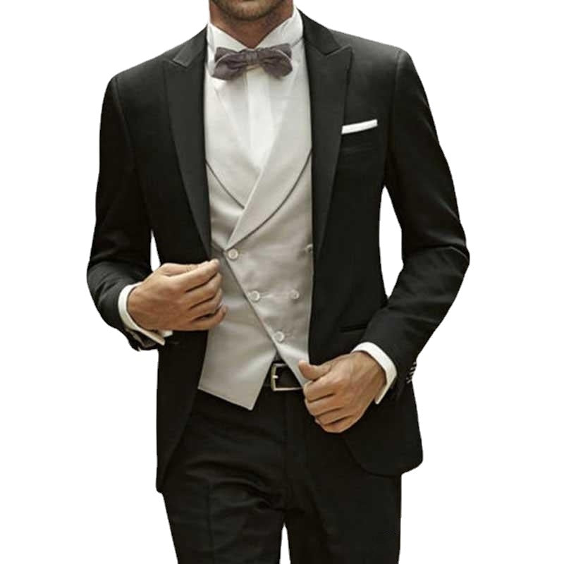 Black Men Suits Peaked Lapel Wedding Suits for Men Slim Fit Groom Suits Dance Suit Prom Suit Blazer Jacket 3 Pieces