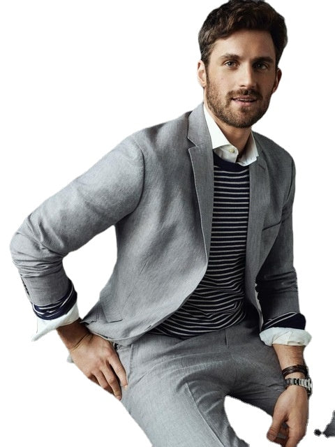 Trajes casuales gris claro para hombre, 2 piezas (chaqueta + pantalón), corte entallado, para novio, graduación, 401 