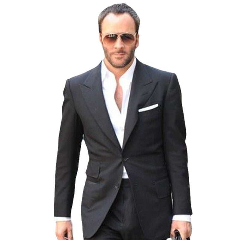Costume 2 pièces en laine pour homme, coupe cintrée, noir, smoking de mariage, coupe cintrée, costume de bal, de mariage, d'affaires