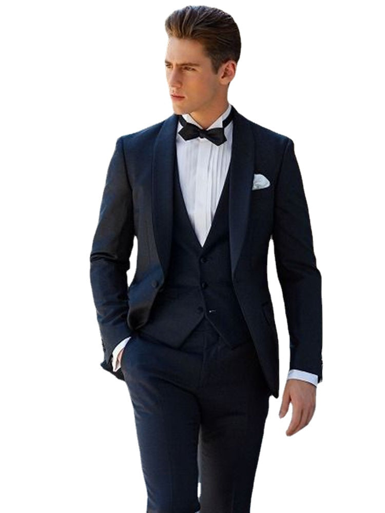 Traje formal azul oscuro de 3 piezas para hombre, esmoquin ajustado a medida para novio, boda, graduación, boda, traje para hombre