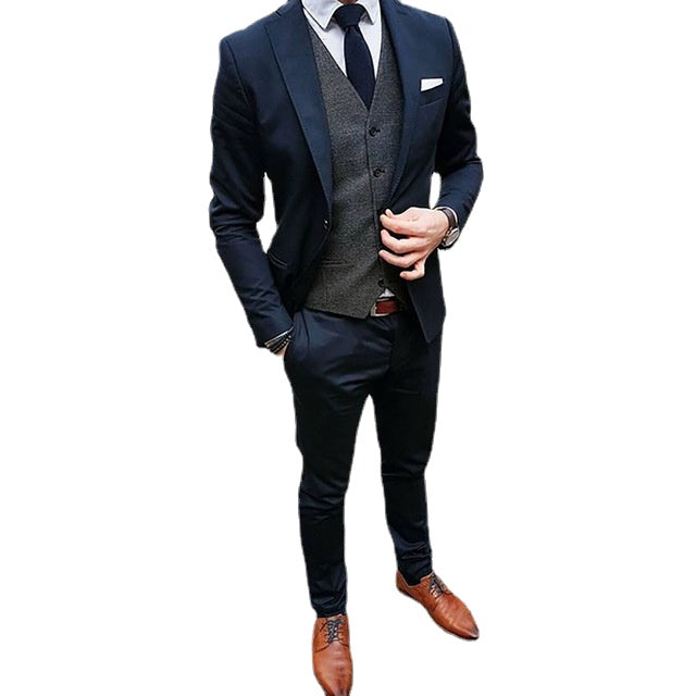 Black Men Suits Peaked Lapel Wedding Suits for Men Slim Fit Groom Suits Dance Suit Prom Suit Blazer Jacket 3 Pieces