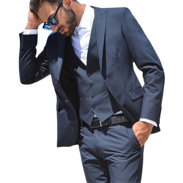 Costume bleu pour homme, sur mesure, coupe slim, blazer, robe, 3 pièces (veste, pantalon, gilet) 