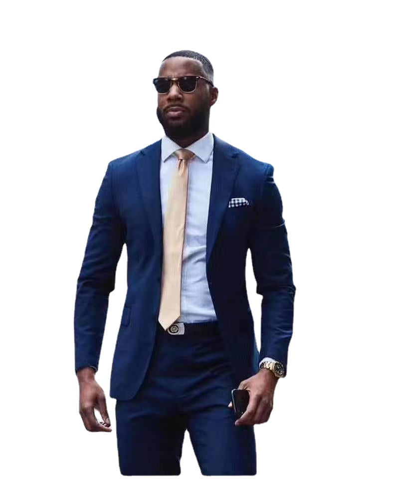 Costumes de mariage bleus classiques pour hommes, costume formel 2 pièces, coupe ajustée, sur mesure, smoking de marié, costume d'affaires de bal, ensemble blazer