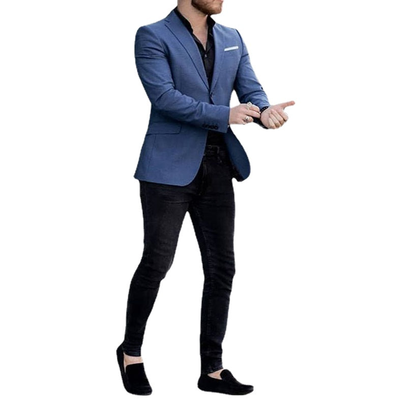 Traje de negocios azul marino ajustado para hombre con pantalón negro, esmoquin de novio para boda, traje de negocios para boda.
